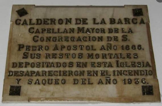 Placa Calderón de la Barca - Iglesia nuestra señora de los dolores